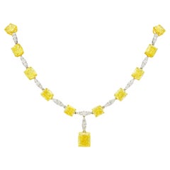 46 Carat  Fancy Yellow Diamond Necklace in 18K White