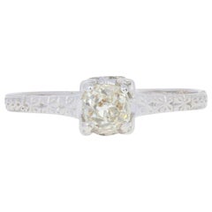 .46 Carat Mine Cut Diamond Art Deco Ring, 18 Karat Gold Vintage Solitaire