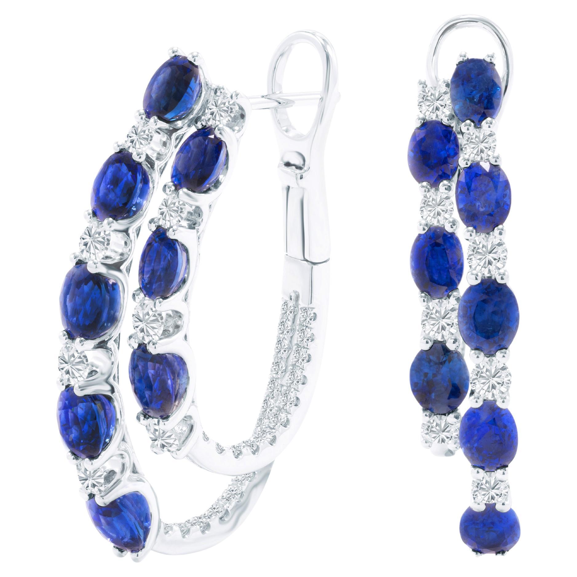 Orecchini a cerchio con zaffiro ovale da 4,6 carati e diamante da 1,0 carati in bianco 14k ref586