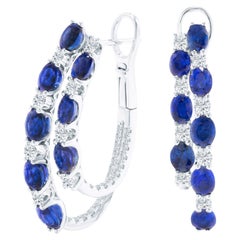 Orecchini a cerchio con zaffiro ovale da 4,6 carati e diamante da 1,0 carati in bianco 14k ref586