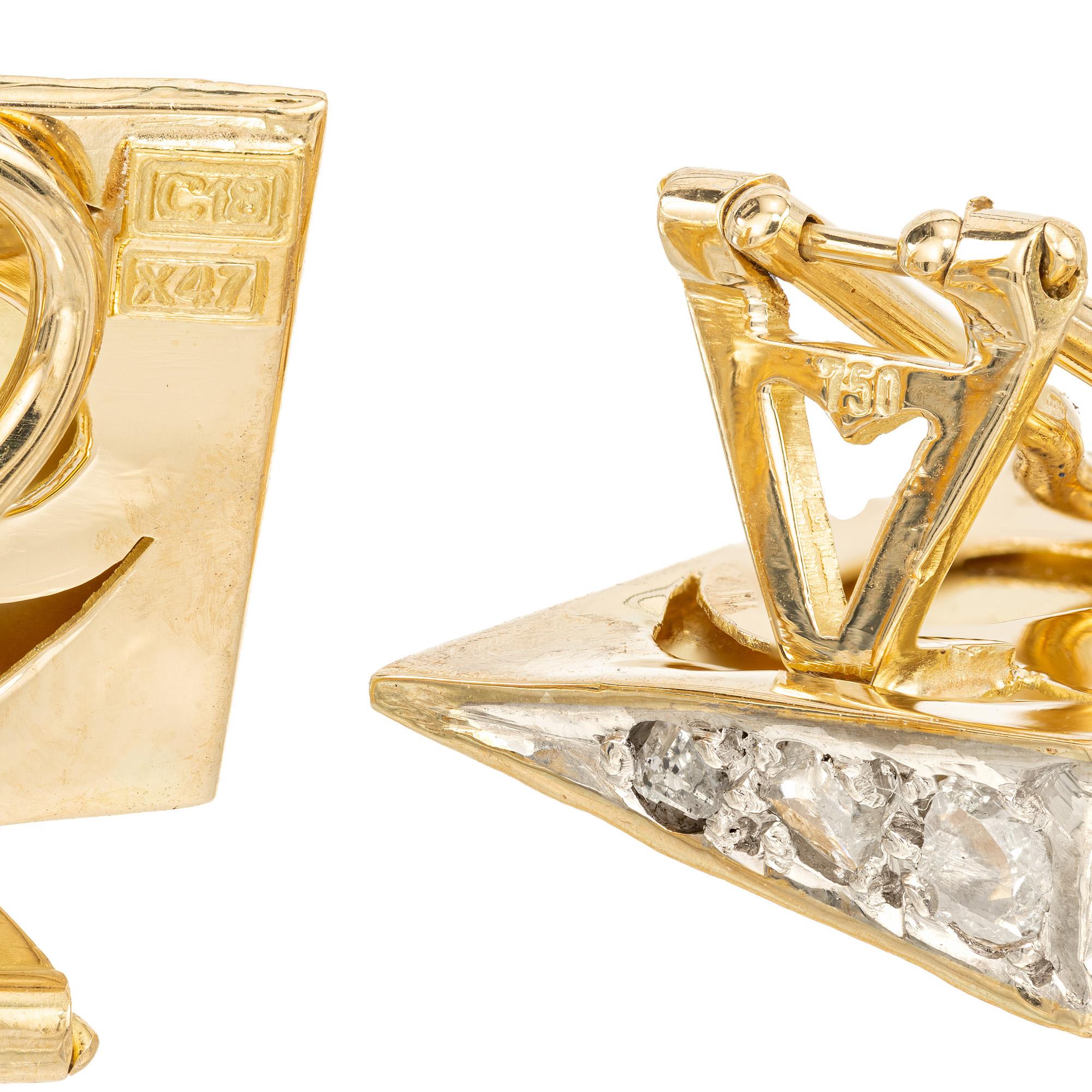 .46 Carat Rose Cut Diamond 18k Yellow Gold Silver Geometric Earrings For Sale 1