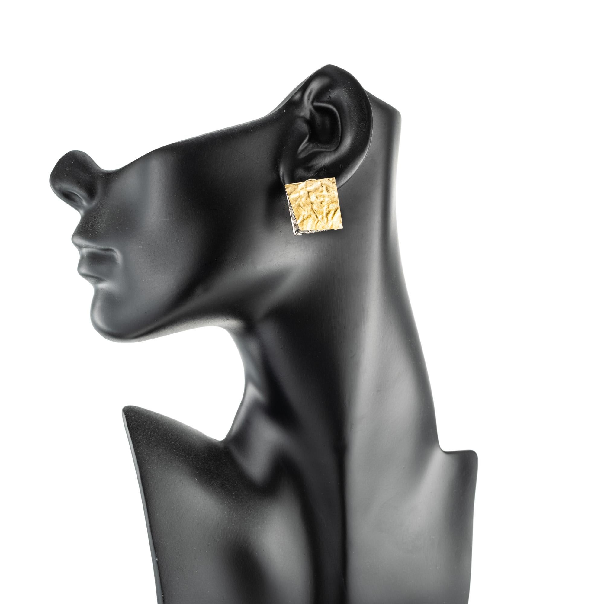 .46 Carat Rose Cut Diamond 18k Yellow Gold Silver Geometric Earrings For Sale 2