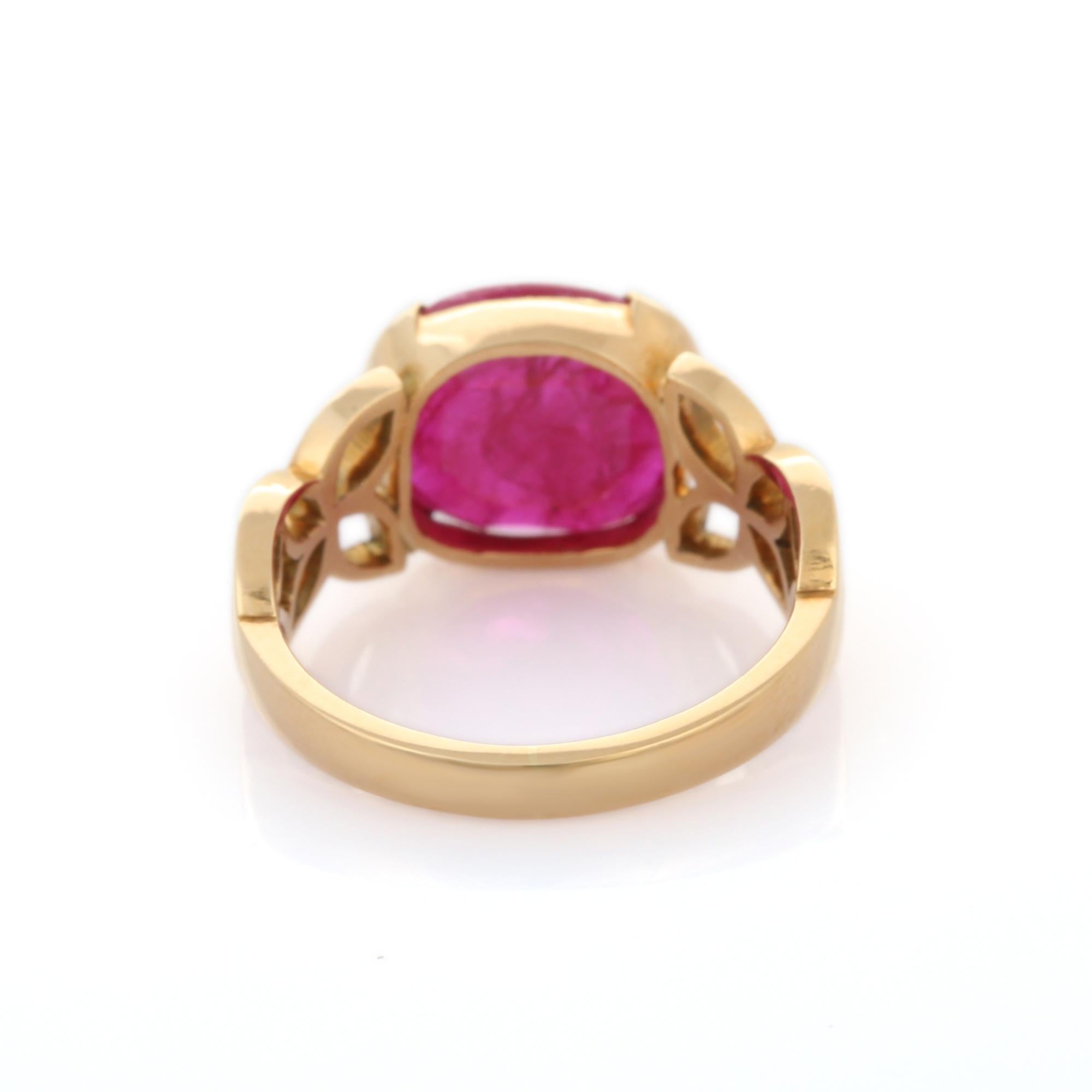 For Sale:  4.6 Carat Ruby Cocktail Ring with Engraving in 18K Solid Yellow Gold 5