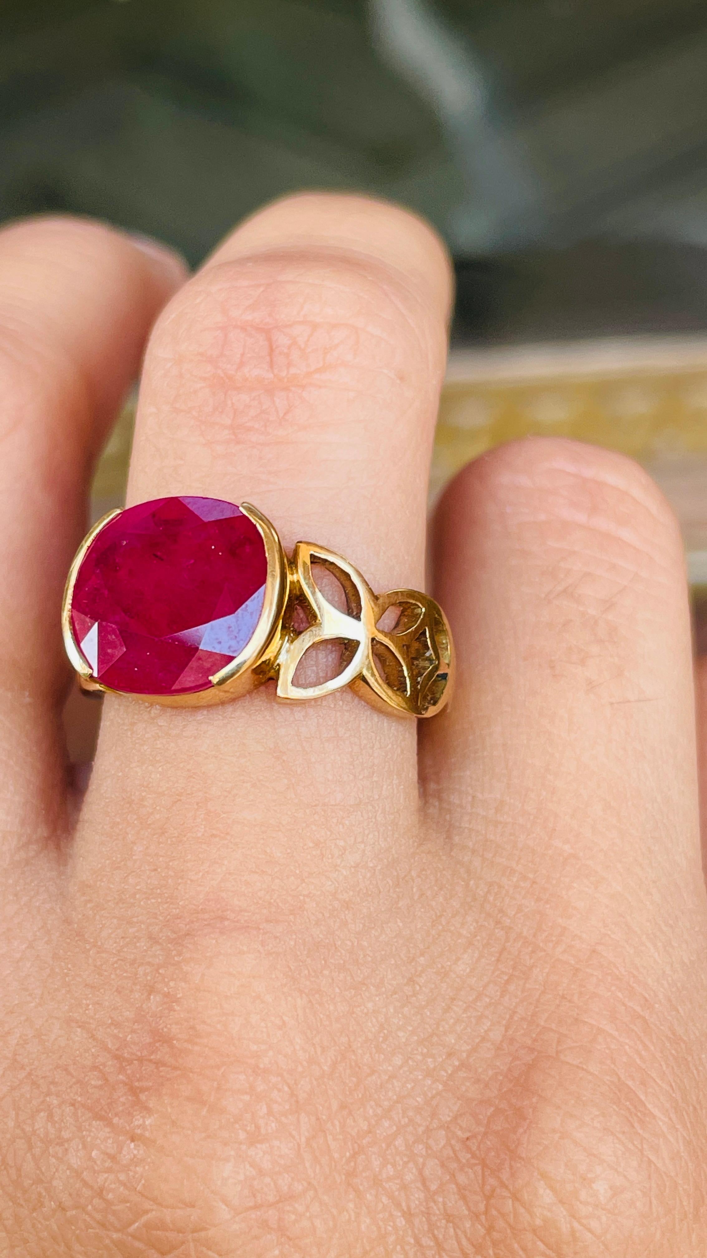 For Sale:  4.6 Carat Ruby Cocktail Ring with Engraving in 18K Solid Yellow Gold 8
