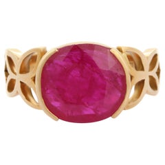 4.6 Carat Ruby Cocktail Ring with Engraving in 18K Solid Yellow Gold 