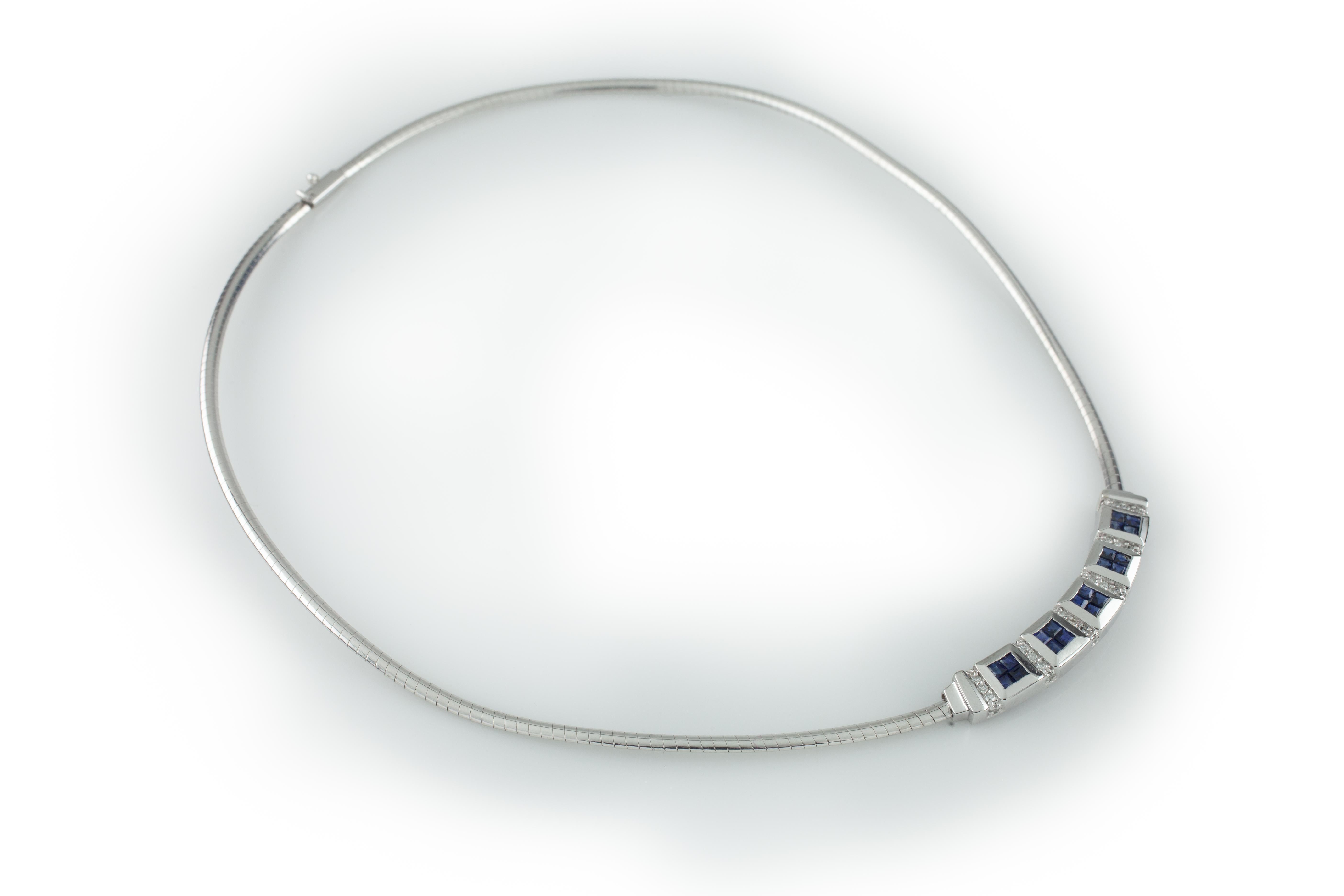 Modern 4.6 Carat Sapphire and Diamond Plaque Necklace in White Gold