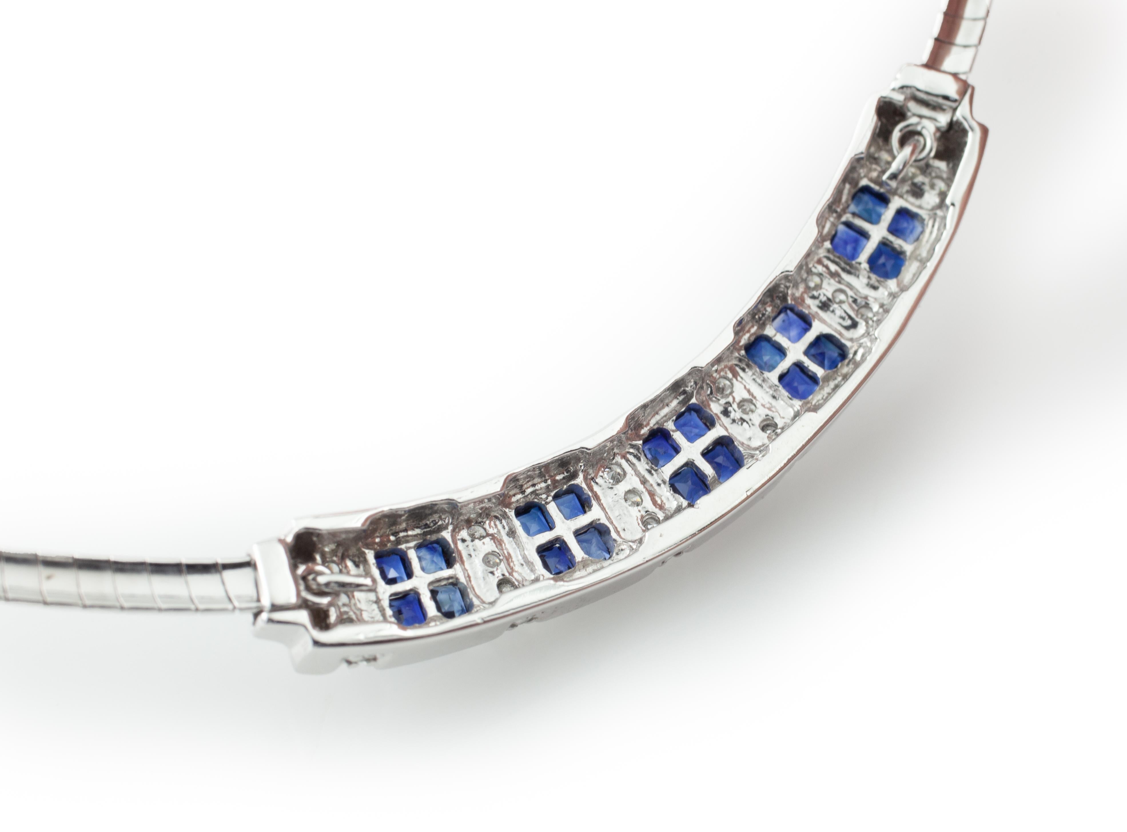 4.6 Carat Sapphire and Diamond Plaque Necklace in White Gold In Good Condition In Sherman Oaks, CA
