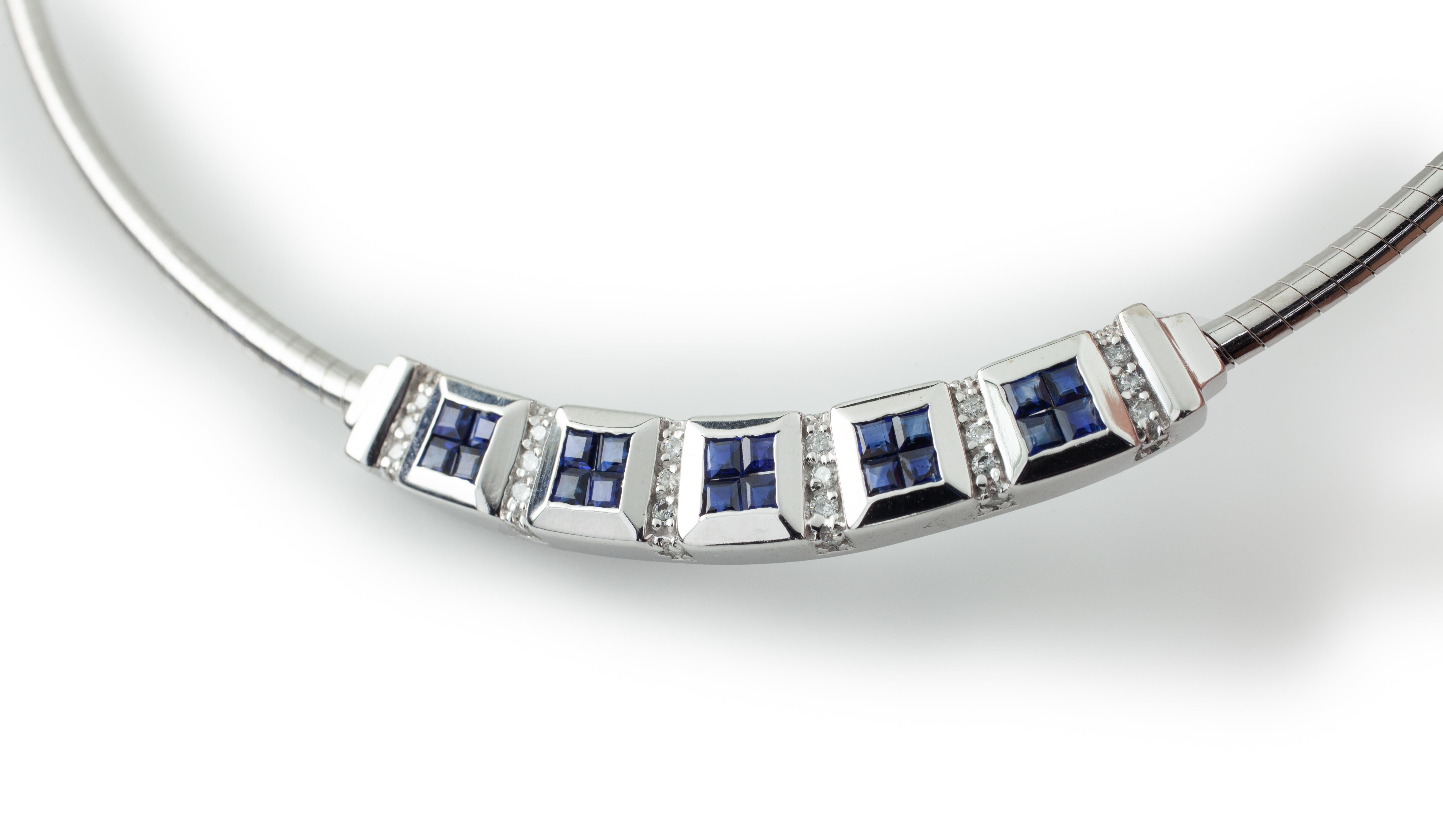 Women's 4.6 Carat Sapphire and Diamond Plaque Necklace in White Gold