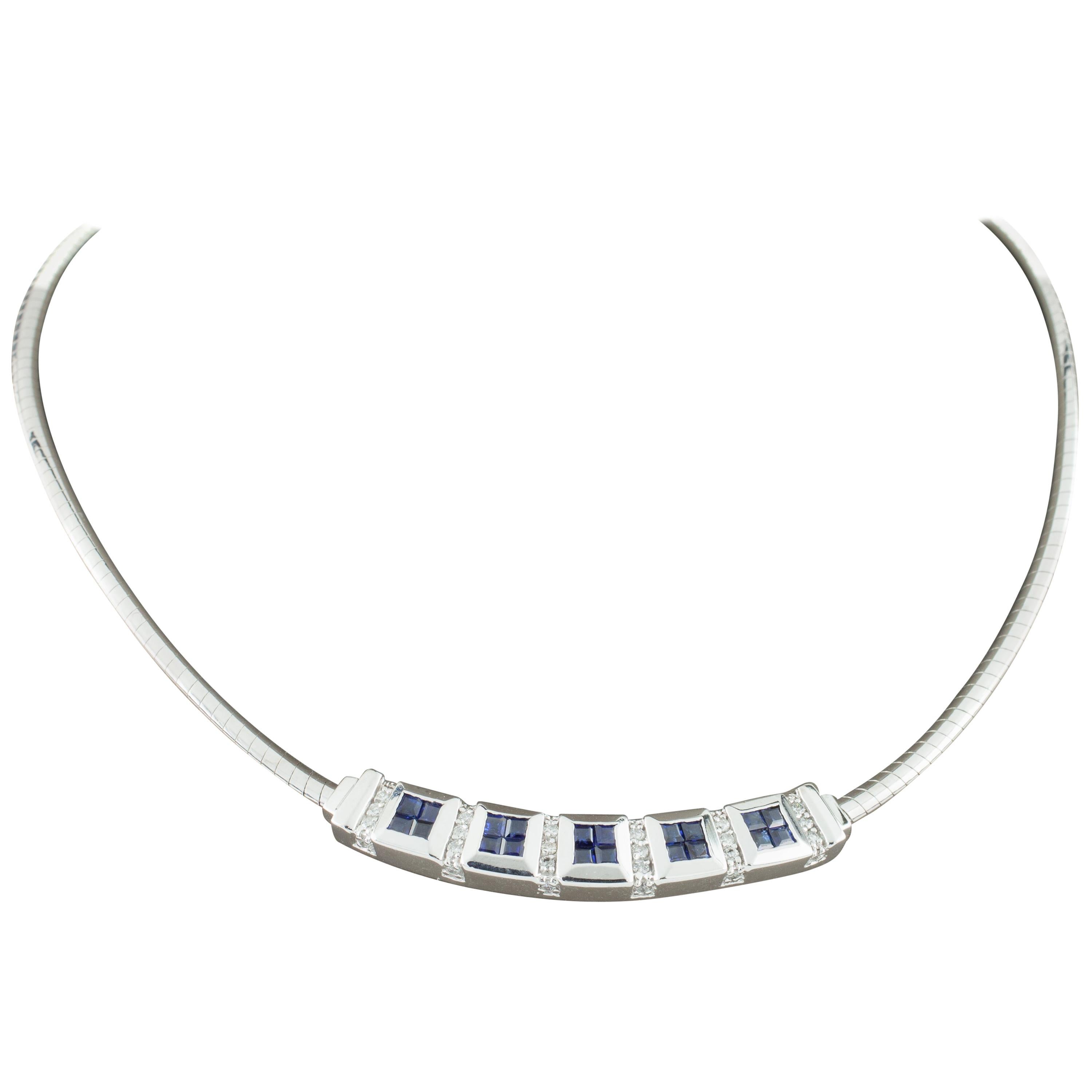 4.6 Carat Sapphire and Diamond Plaque Necklace in White Gold