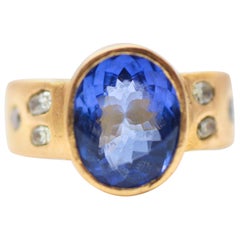 Used 4.6 Carat Tanzanite Solitaire Yellow Diamonds Handmade 22K-21K Gold Bridal Ring