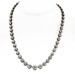 46 Carats Old European Cut Diamond Tennis Rivière Necklace
