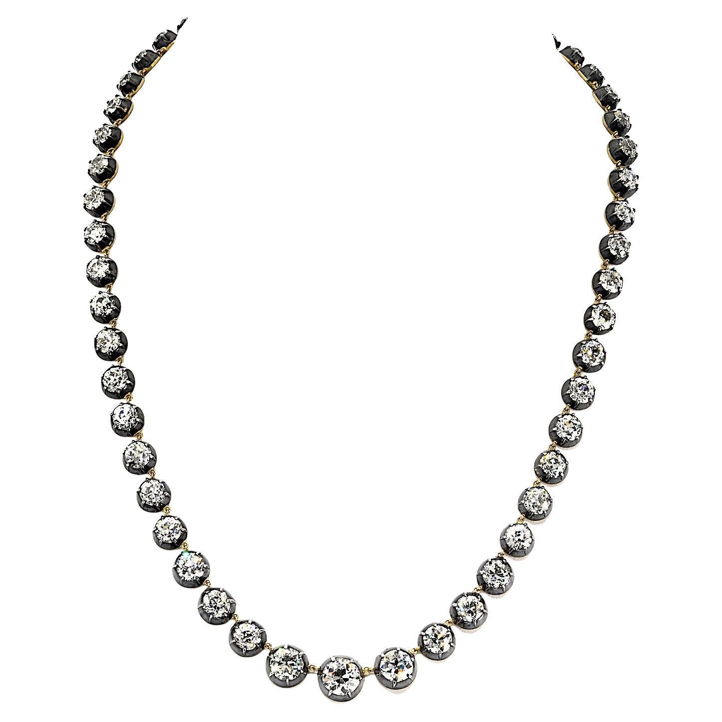 46 Carats Old European Cut Diamond Tennis Rivière Necklace