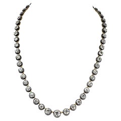 46 Carats Old European Cut Diamond Tennis Rivière Necklace