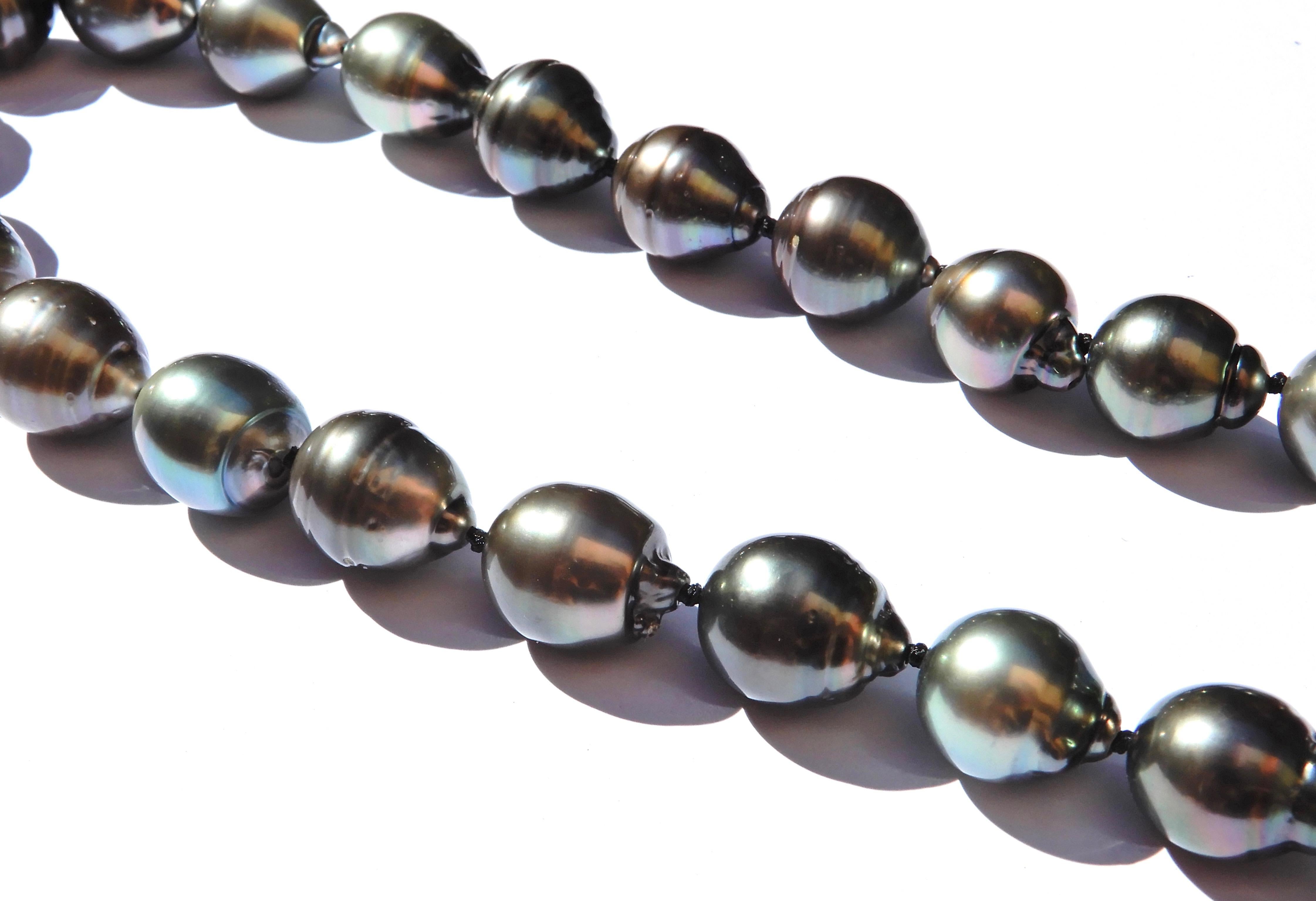 Women's Baroque Tahitian Pearl and Diamond 14 Carat White Gold Necklace