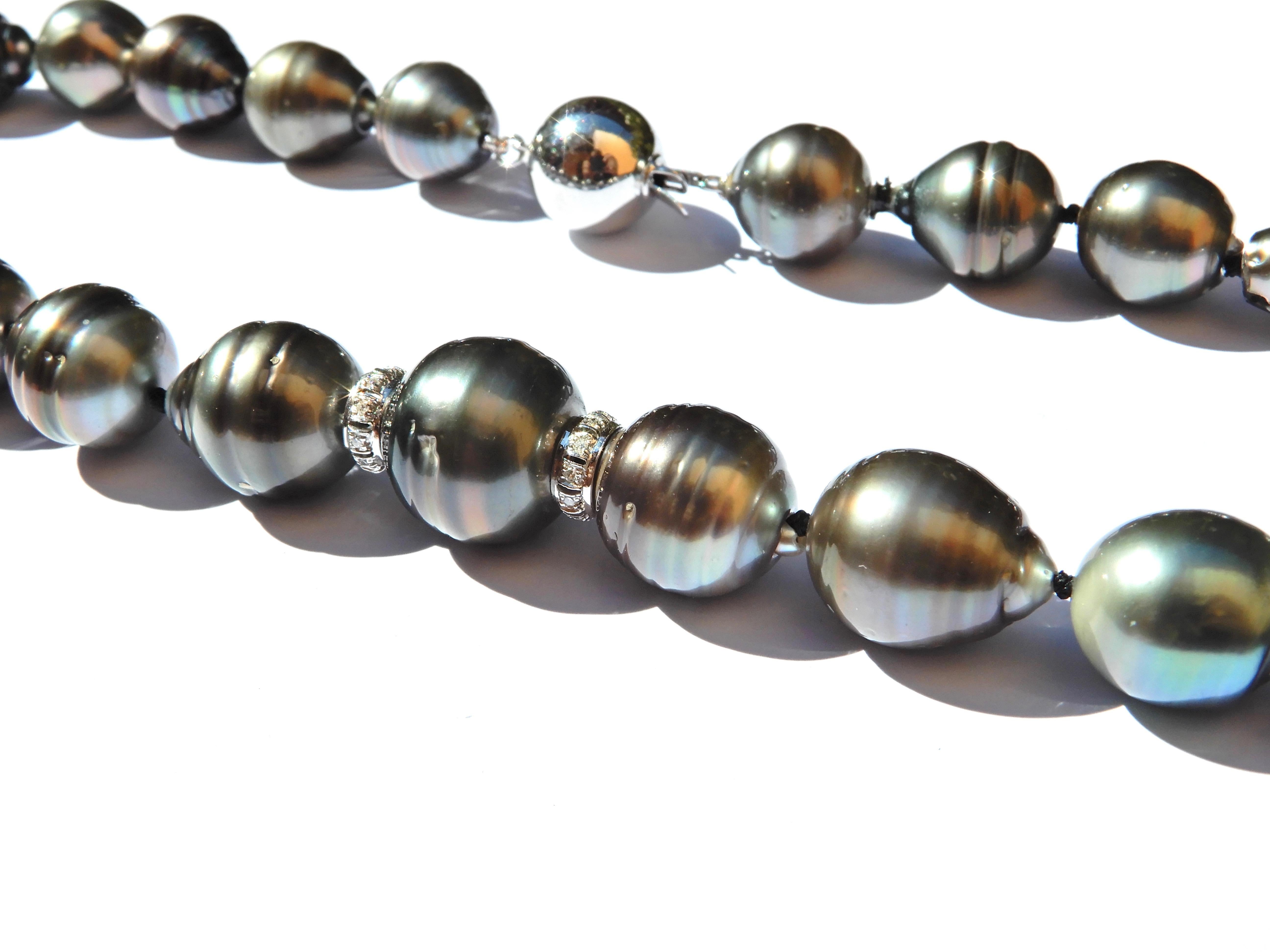 Baroque Tahitian Pearl and Diamond 14 Carat White Gold Necklace 3