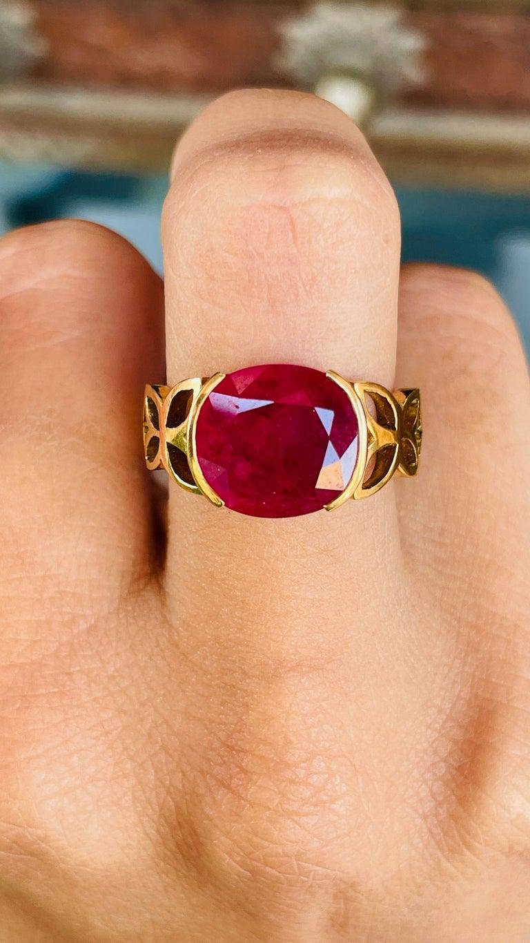 For Sale:  4.6 CTW Ruby Single Stone Ring for Women in 18k Solid Yellow Gold Gifts for Mom 5