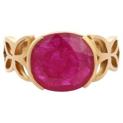 4.6 CTW Ruby Single Stone Ring for Women in 18k Solid Yellow Gold Gifts for Mom