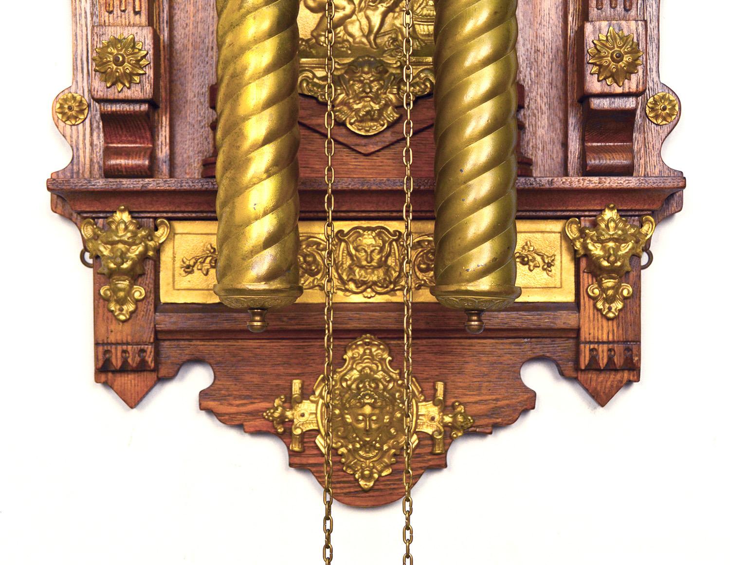 46 Hochwertige, verzierte Ansonia-Wanduhr „Antique Hanging“ mit 2 Gewichtsbewegungen im Angebot 1