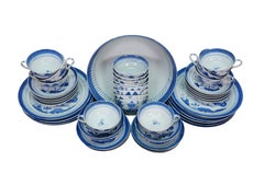 46 Pc Vintage Chinese Export Canton Blue & White Porcelain Pagoda Dinnerware Set
