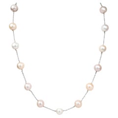 Vintage 46" Pink, Peach, and White Freshwater Pearl Necklace in 14K White Gold