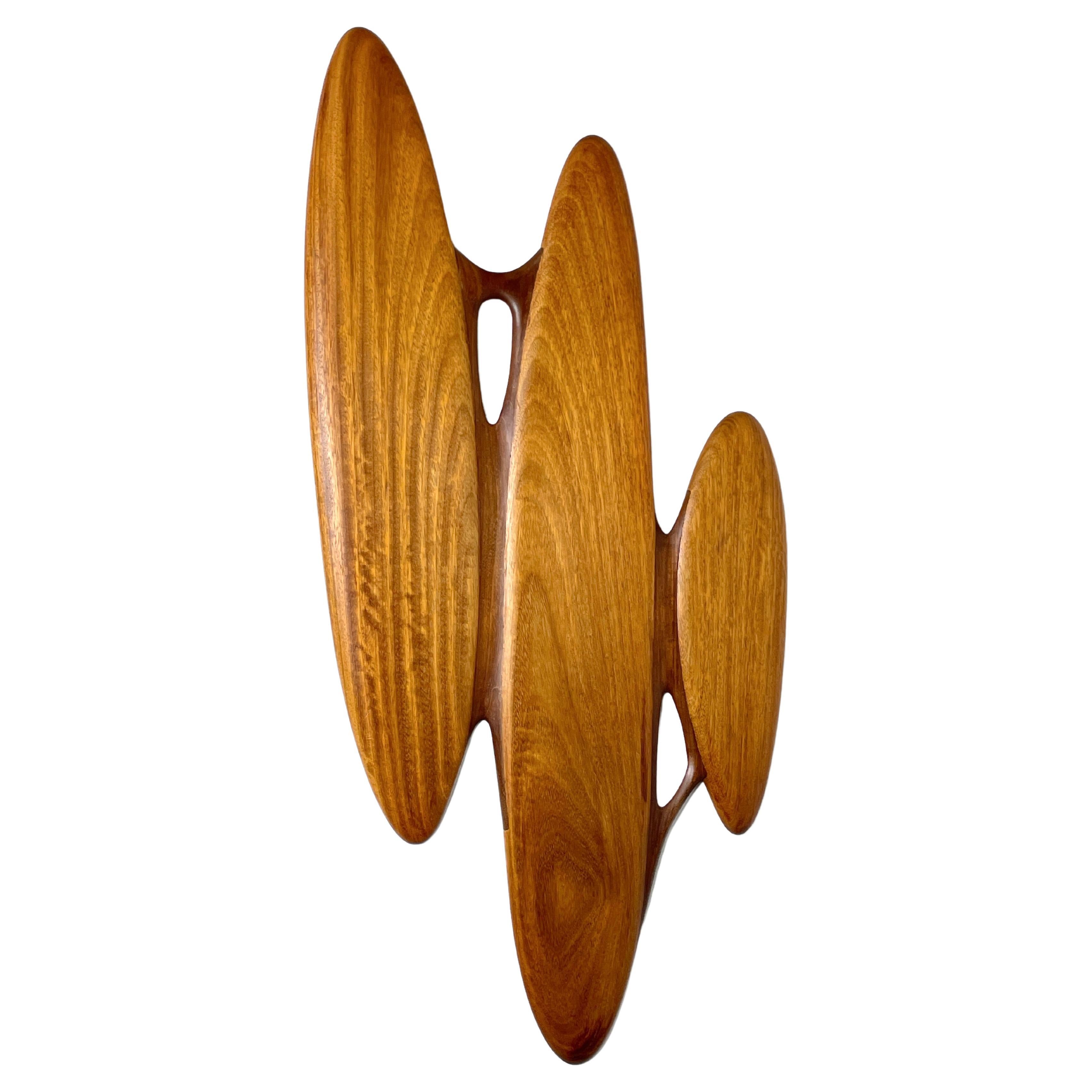 46" Escultura de pared abstracta original firmada de Studio A en madera de teca