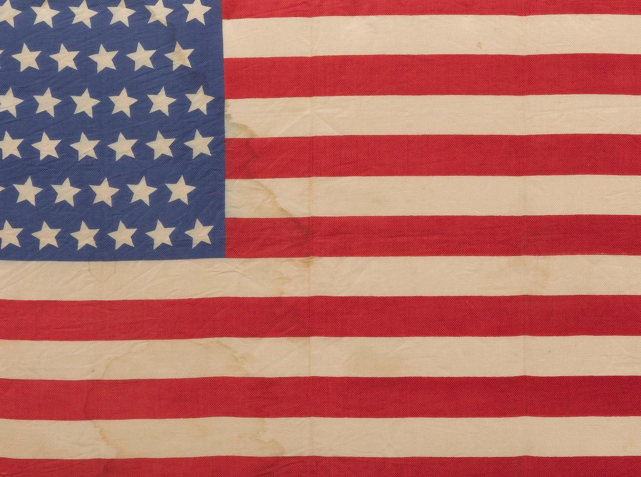 46-Star American Flag, Antique Printed on Silk, Early 20th Century In Good Condition For Sale In Colorado Springs, CO