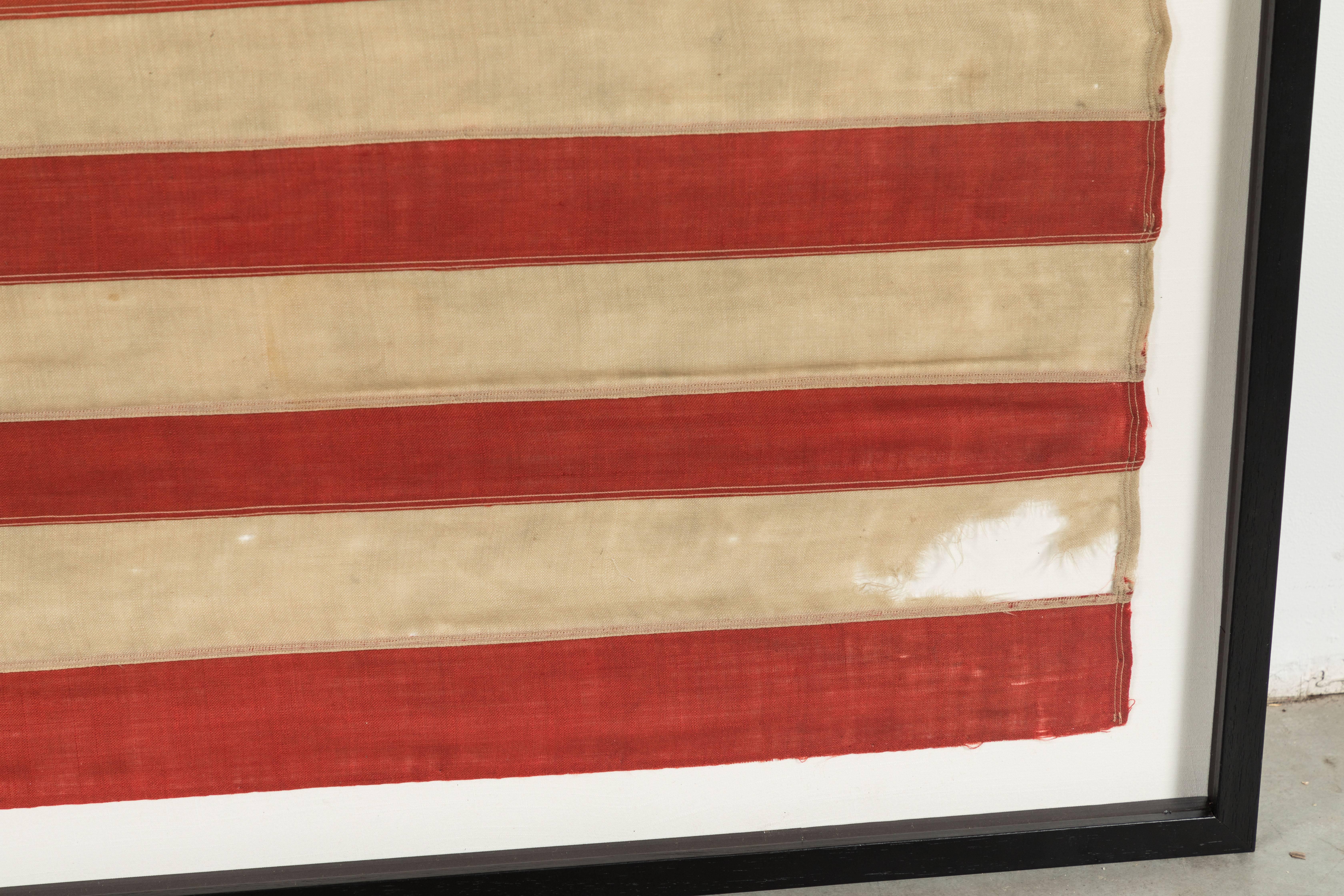 46 Star American Linen Flag Hand Sewn Folk Art Stars Framed 1