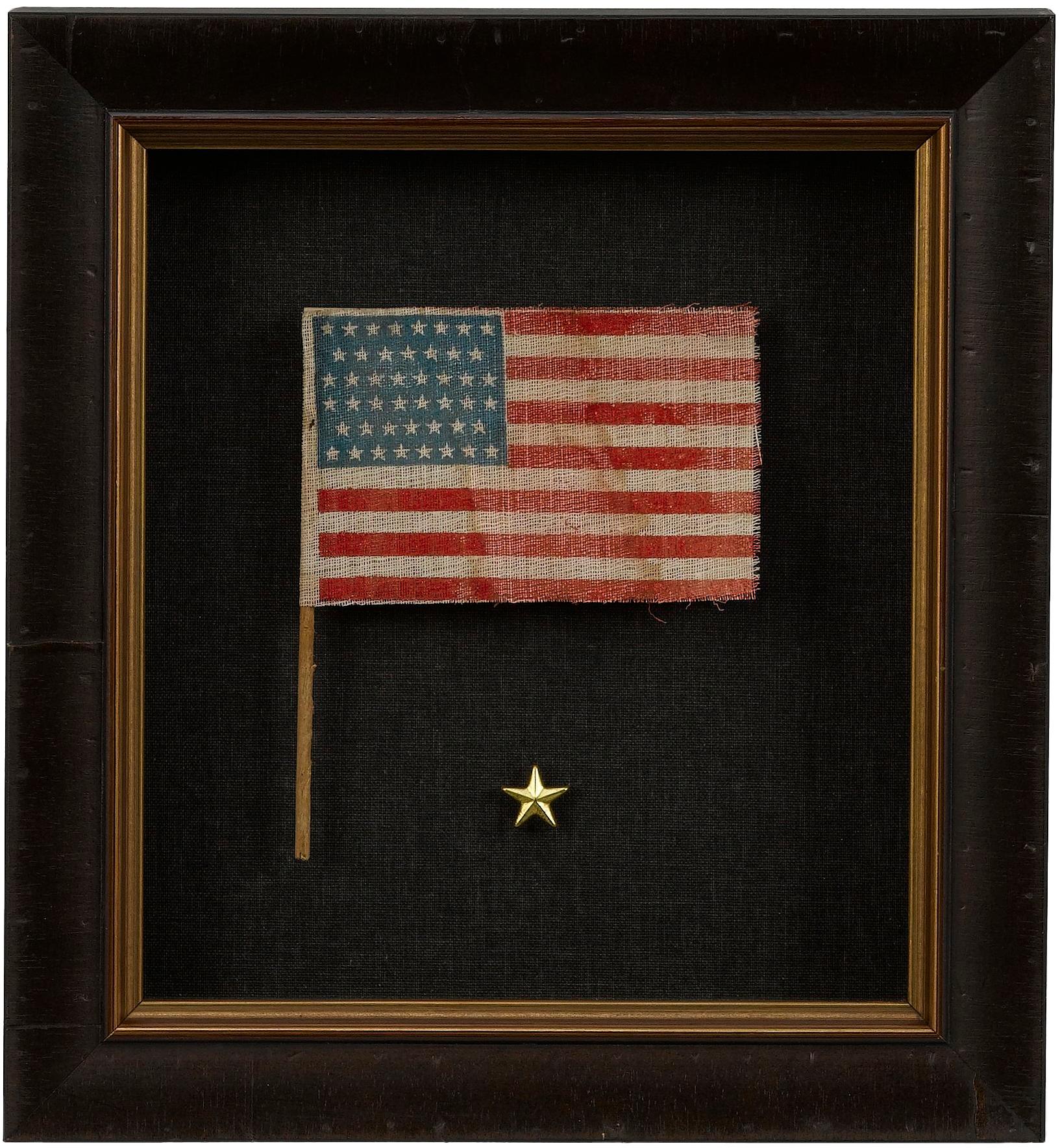 Fabric 46-Star Printed American Flag Waver, Celebrating Oklahoma Statehood For Sale