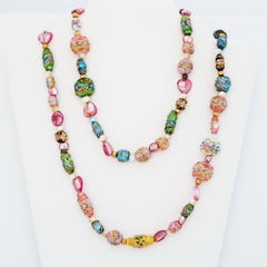 46" Venetian Glass Wedding Cake Beaded Necklace, 1950s