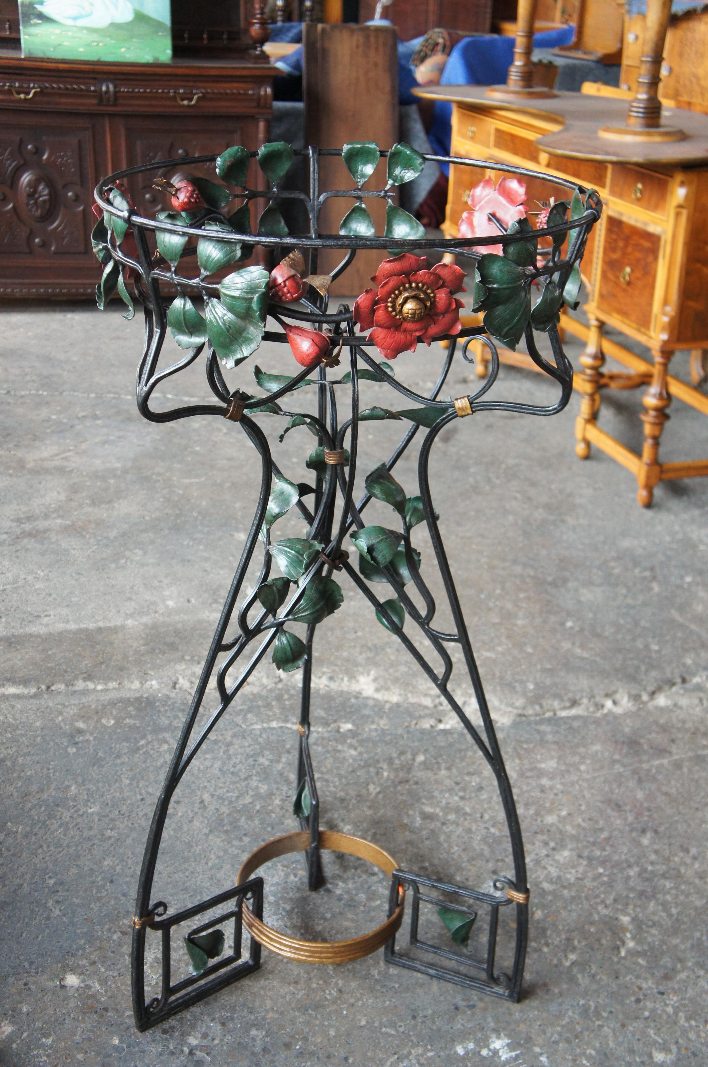 Wrought Iron Tray Serving Table Bar Liquor Stand Flower Art Plant Pedestal 2