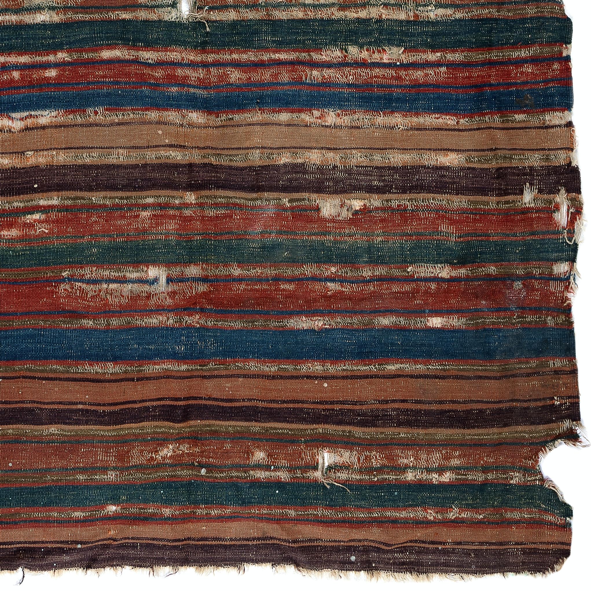 Hand-Woven 4'6'' x 6' Antique Turkish Fragment Kilim Rug, 18th Century For Sale