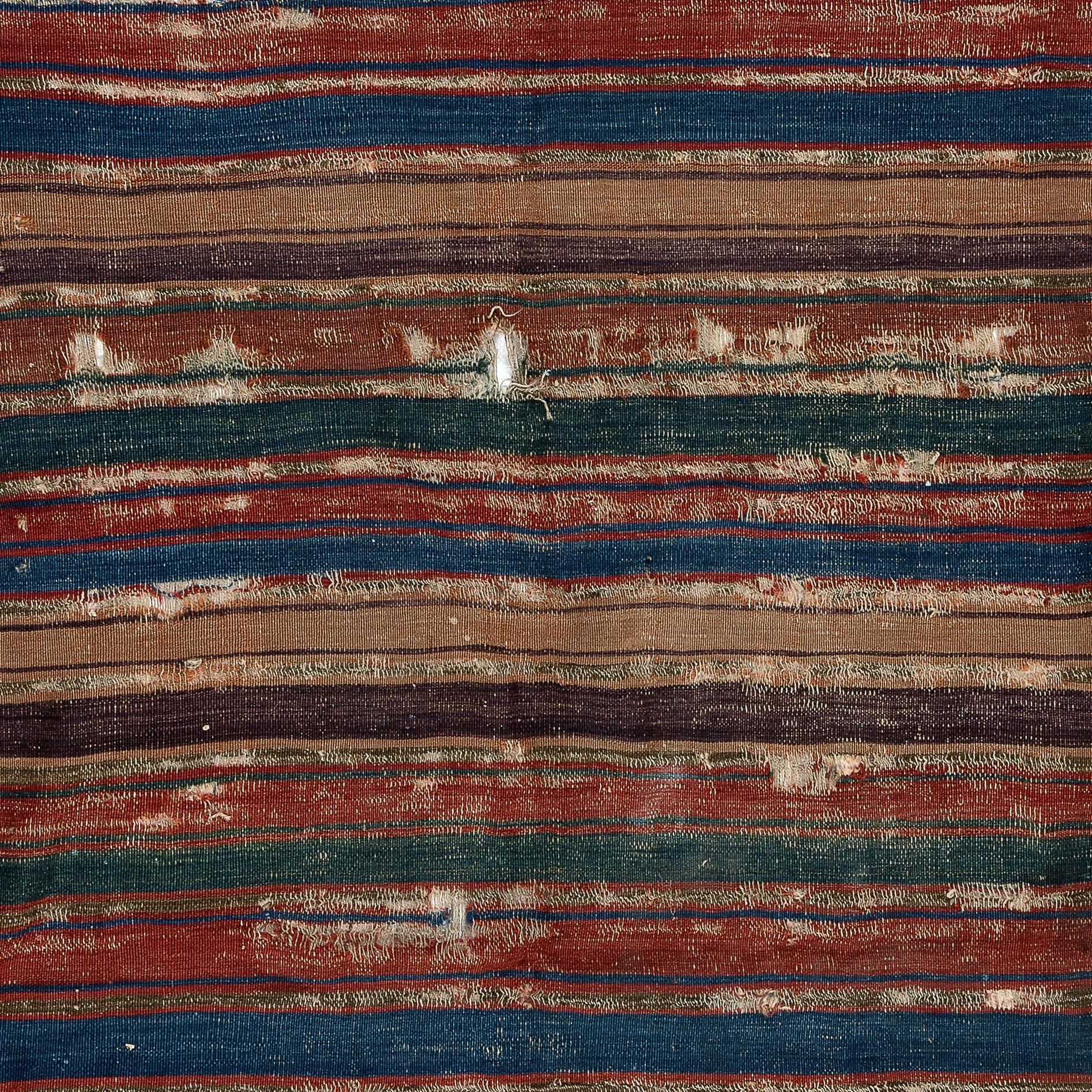 4'6'' x 6' Antique Turkish Fragment Kilim Rug, 18th Century In Distressed Condition For Sale In Spring Valley, NY