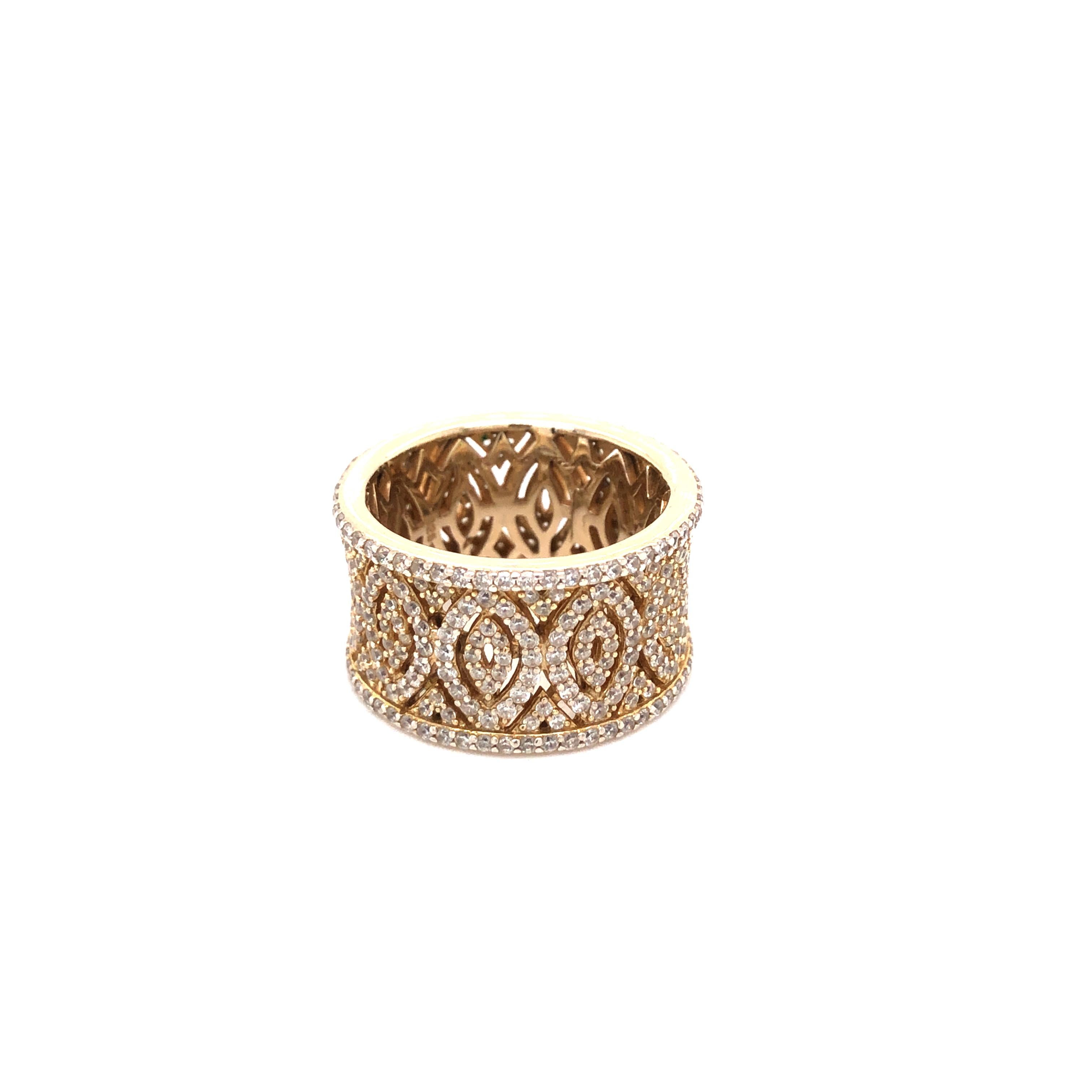 Art Deco 4.60 Carat 14kt Yellow Gold Plated Statement Filigree Wedding Band Cocktail Ring For Sale