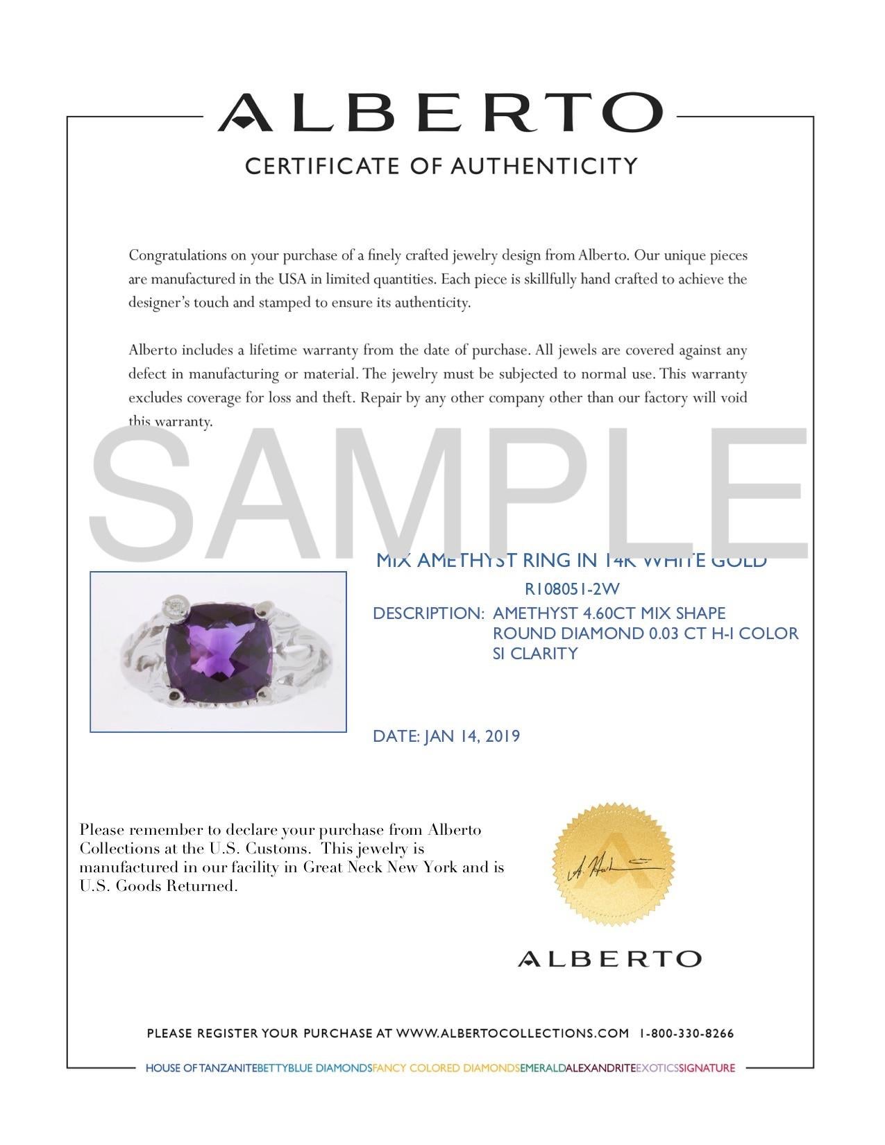 4.60 Carat Cushion Cut Amethyst and Round Diamond Cocktail Ring 14K White Gold 3