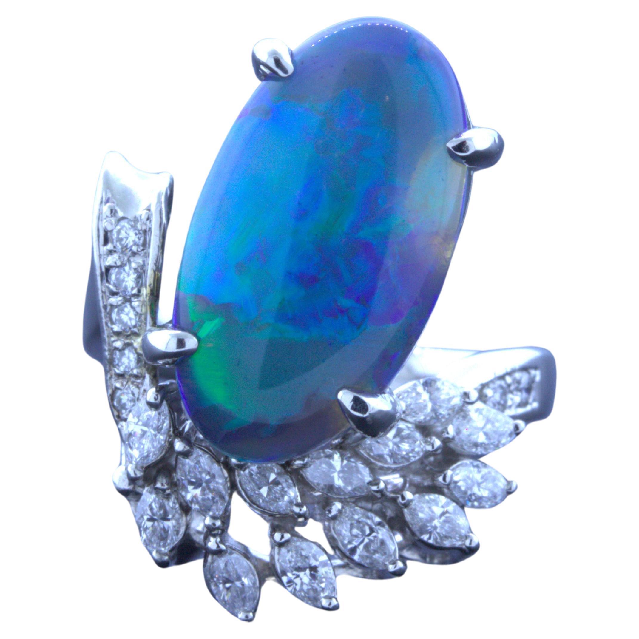4.60 Karat australischer schwarzer Opal Diamant-Platinring