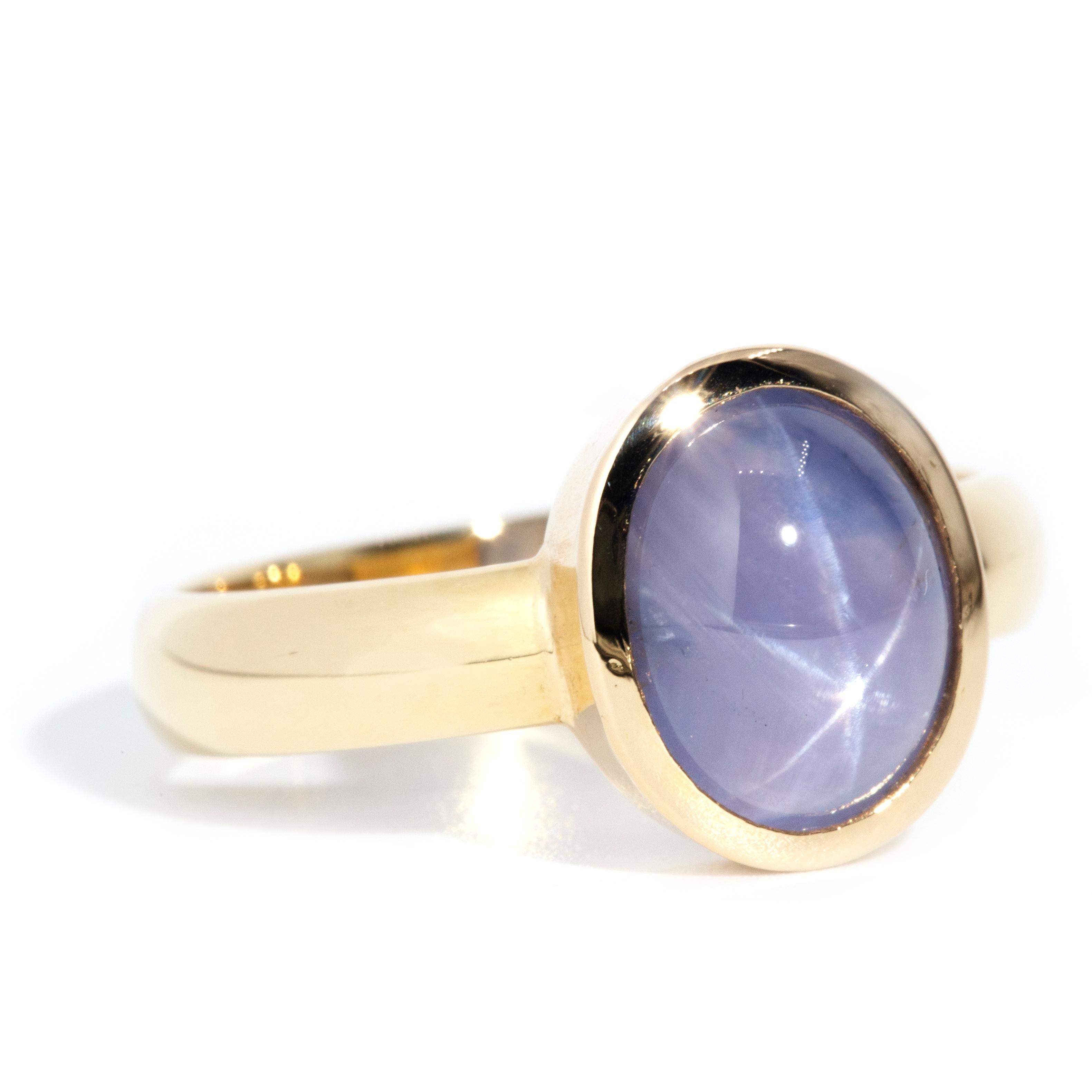 Solitär-Ring aus 18 Karat Gold mit 4,60 Karat blauem Ceylon-Sternsaphir und Cabochon (Moderne) im Angebot