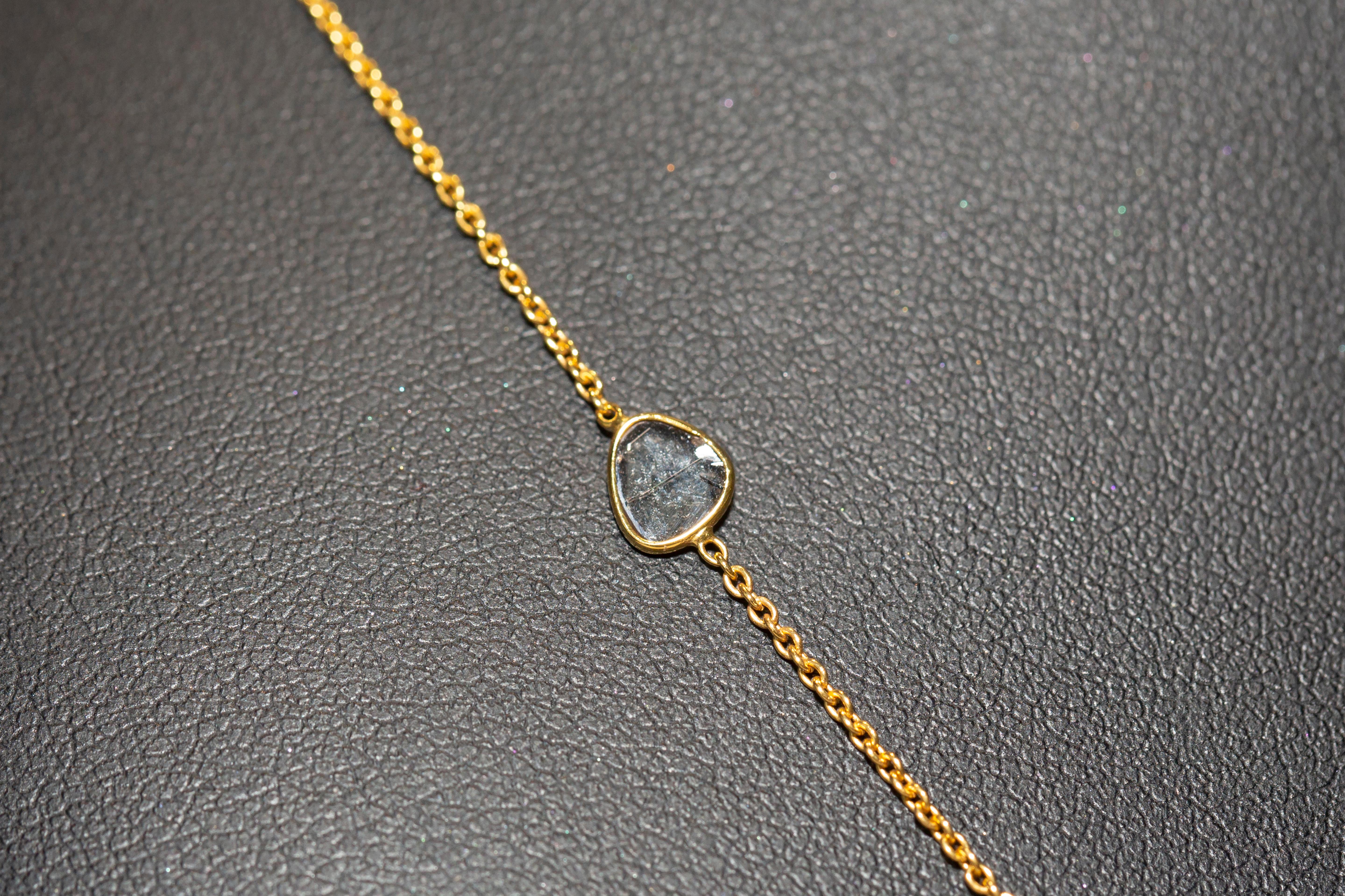 4.60 Carat Blue Sapphire Diamond Rose Cut 18 Karat Yellow Gold Pendant Necklace  For Sale 4