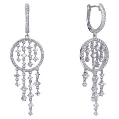 4.60 Carat Cubic Zirconia Sterling Silver Designer Dreamcatcher Drop Earrings