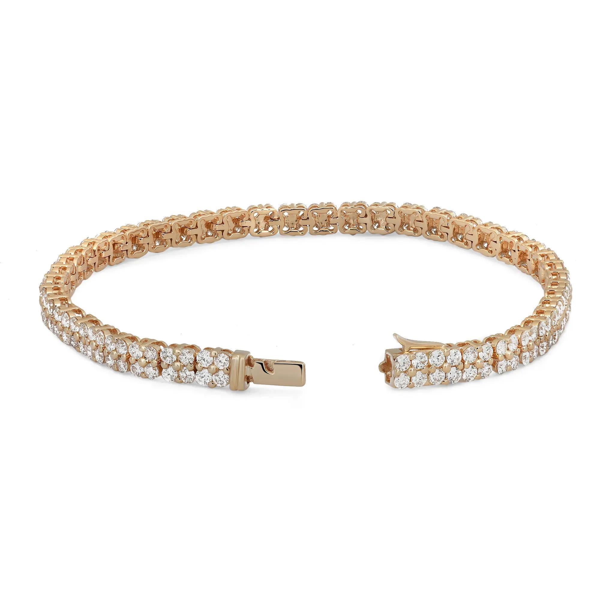 Introducing our 4.60 Carat Diamond Two-Row Bracelet in timeless 18K yellow gold—a hallmark of sophistication and enduring beauty. With a total diamond weight of 4.60 carats, the meticulously selected diamonds showcase exceptional cut, color,