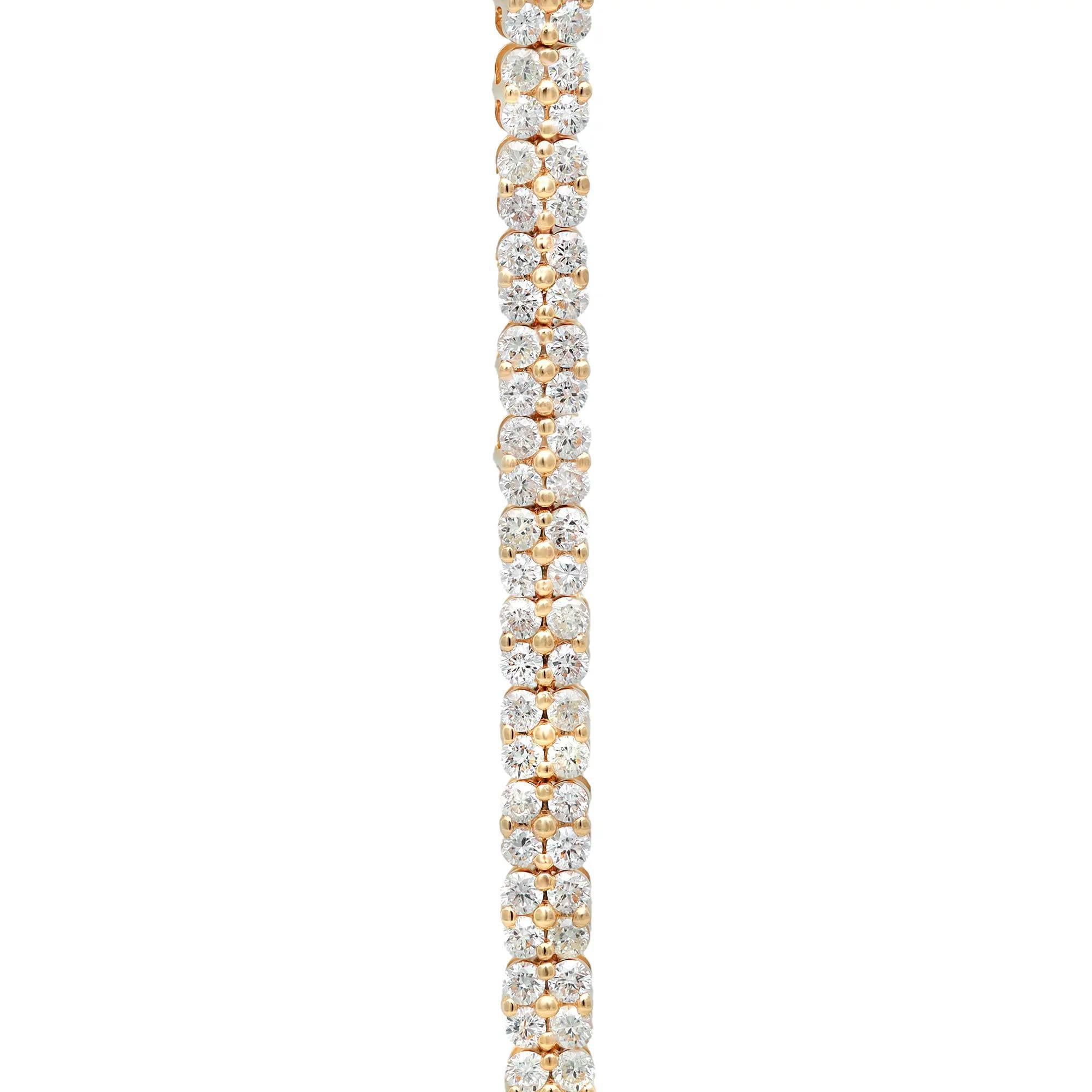 Round Cut 4.60 Carat Diamond Two-Row Bracelet 18K Yellow Gold  For Sale