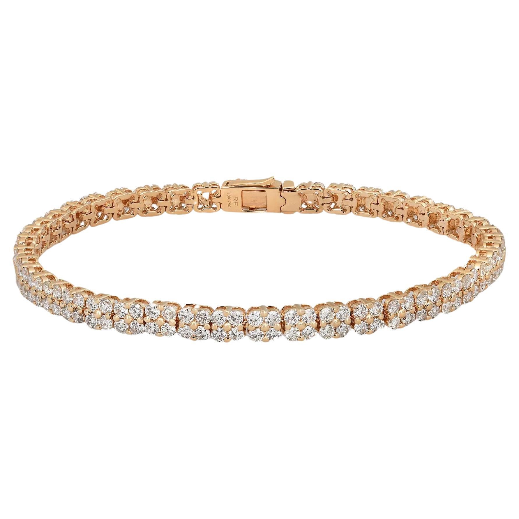 Bracelet à deux rangées de diamants de 4,60 carats en or jaune 18 carats