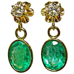 4.60 Carat Victorian Style Natural Colombian Emerald Diamond Drop Earrings 18K