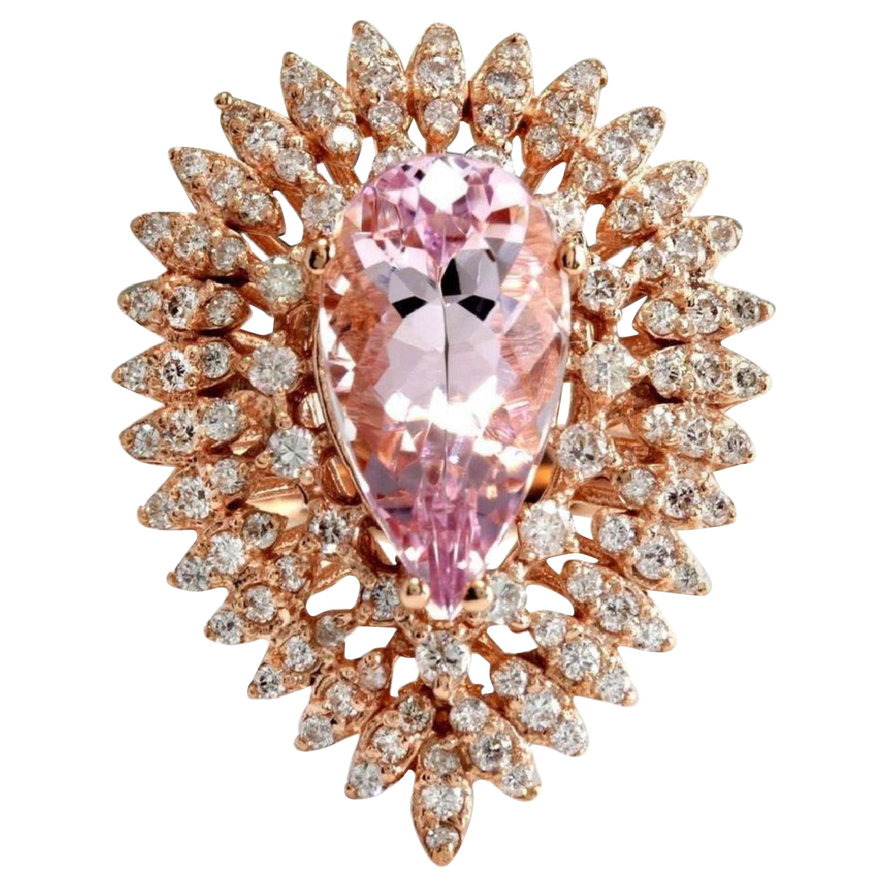 4.60 Carat Exquisite Natural Pink Morganite and Diamond 14 Karat Solid Rose Gold For Sale