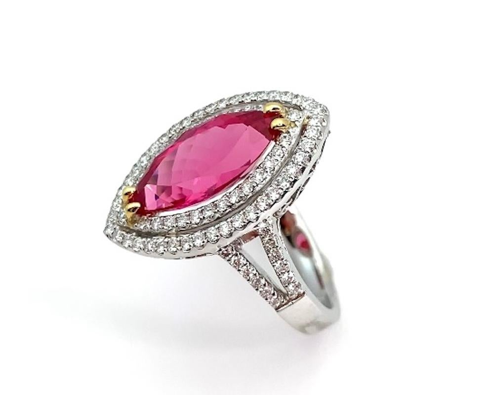 Women's 4.60 Carat Pink Spinel Marquise and Diamond Halo Cocktail Ring in 18k White Gold For Sale