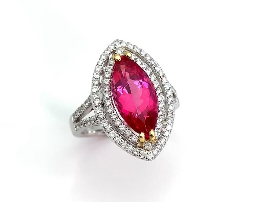 4.60 Carat Pink Spinel Marquise and Diamond Halo Cocktail Ring in 18k White Gold In New Condition For Sale In Los Angeles, CA