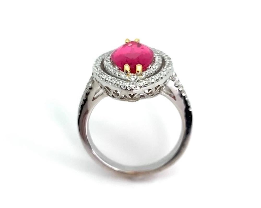 4.60 Carat Pink Spinel Marquise and Diamond Halo Cocktail Ring in 18k White Gold For Sale 2