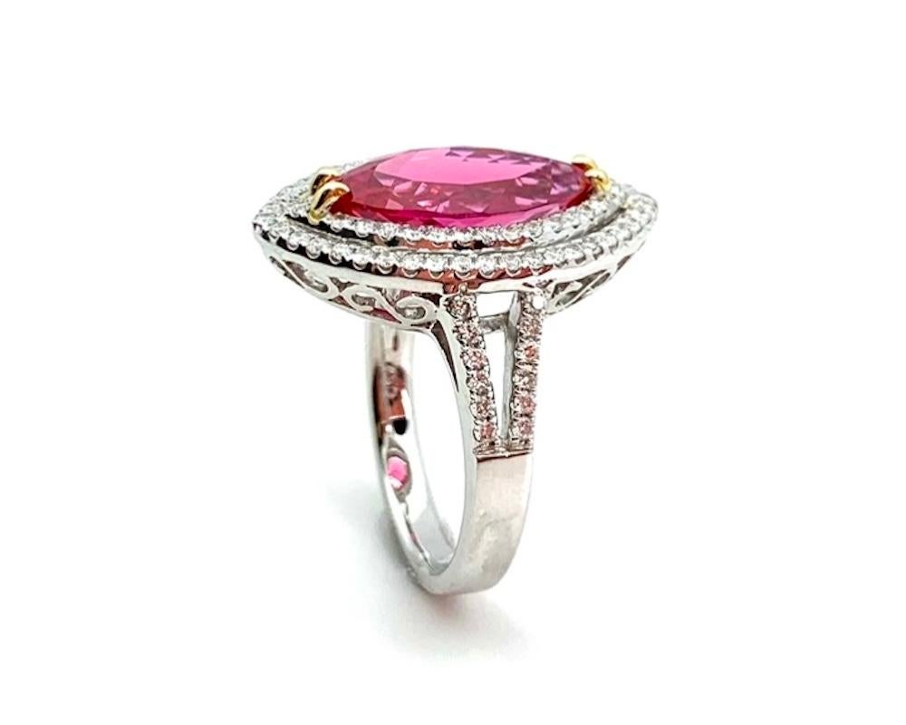 4.60 Carat Pink Spinel Marquise and Diamond Halo Cocktail Ring in 18k White Gold For Sale 1