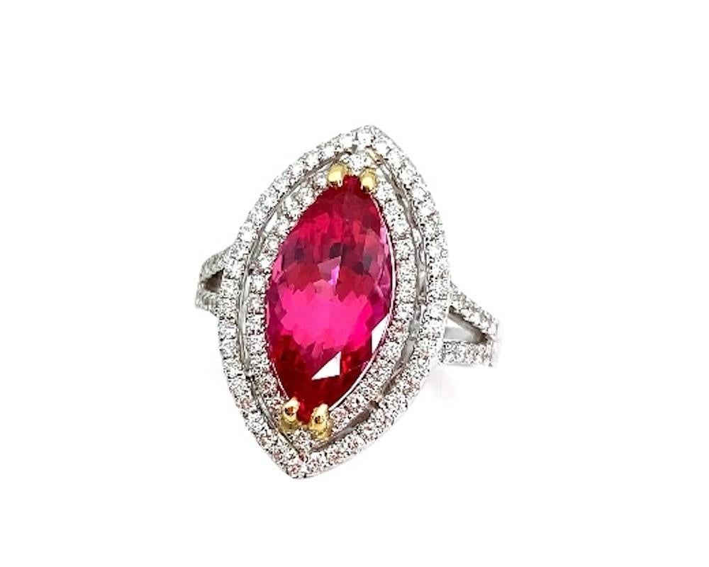 Marquise Cut 4.60 Carat Pink Spinel Marquise and Diamond Halo Cocktail Ring in 18k White Gold For Sale