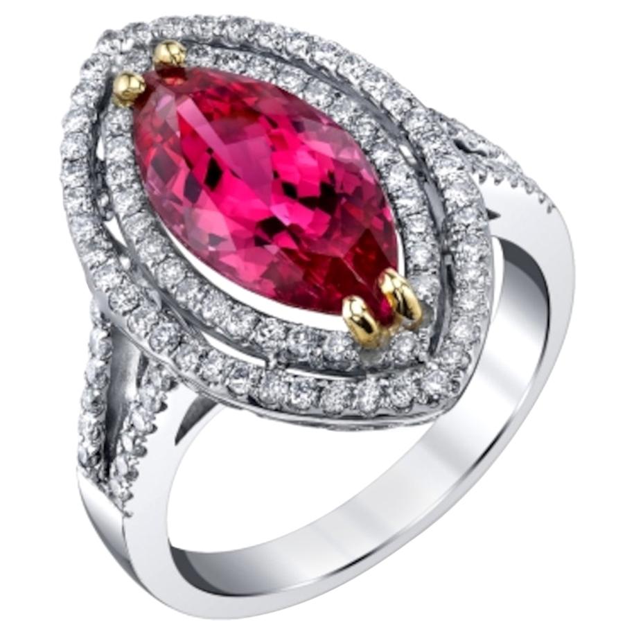 4.60 Carat Pink Spinel Marquise and Diamond Halo Cocktail Ring in 18k White Gold For Sale