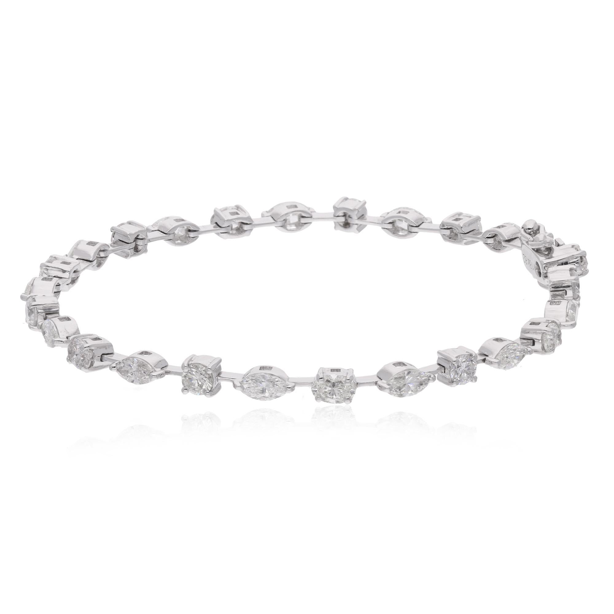 Item Code :- SEBR-41760A
Gross Wt. :- 9.86 gm
18k White Gold Wt. :- 8.94 gm
Natural Diamond Wt. :- 4.60 Ct.  ( AVERAGE DIAMOND CLARITY SI1-SI2 & COLOUR H-I )
Bracelet Length :- 7 Inches Long

✦ Sizing
.....................
We can adjust most items